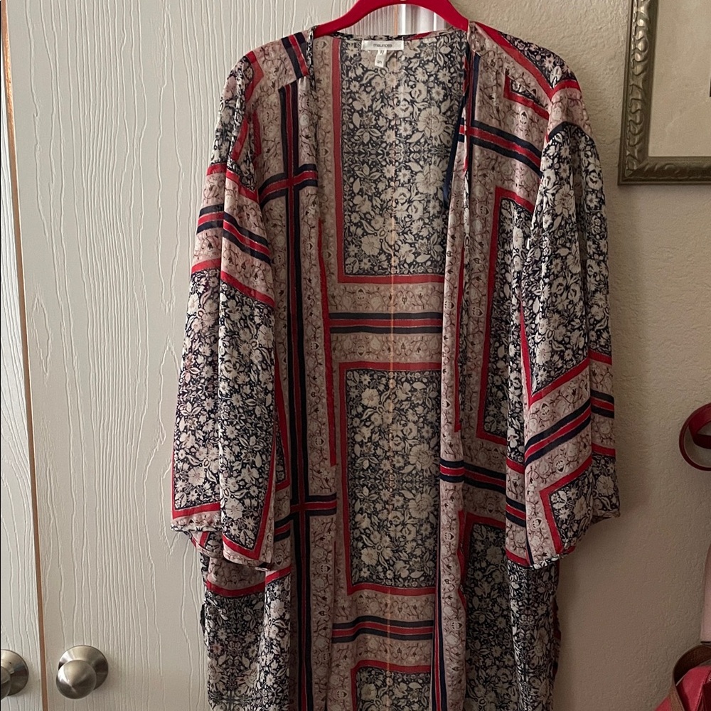 Maurices Women's Floral Kimono Jacket - Red, Blue, Cream